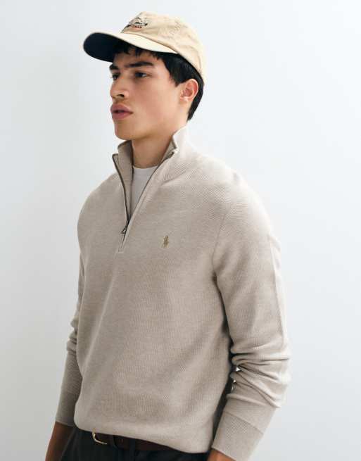 Polo Ralph Lauren – Standard-Fit-Pullover in Hellbraun mit kurzem Reißverschluss, 3 von 5