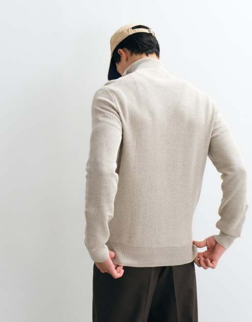 Polo Ralph Lauren – Standard-Fit-Pullover in Hellbraun mit kurzem Reißverschluss, 5 von 5