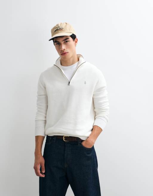 Polo Ralph Lauren – Standard-Fit-Pullover in Weiß mit kurzem Reißverschluss, 4 von 5