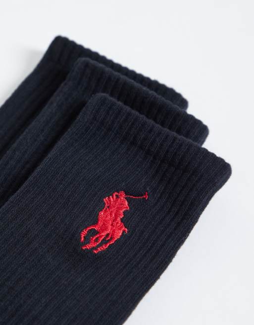 Polo Ralph Lauren stora logga 3-pack crew-strumpor i svart, 2 av 3