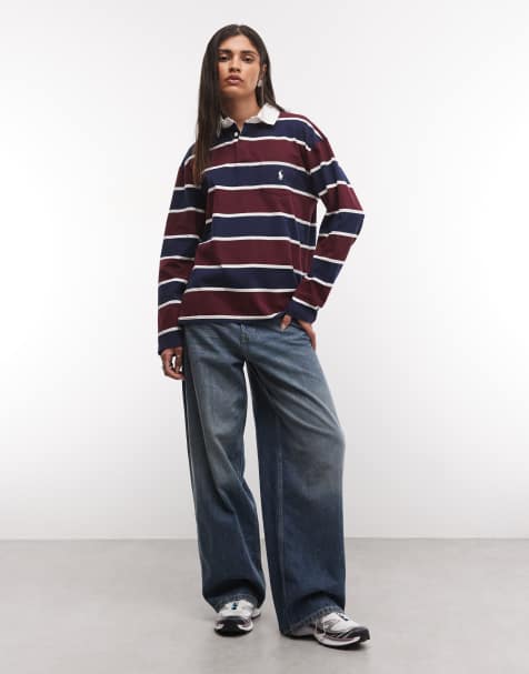 Polo Ralph Lauren stribet kontrastkrave i burgundy - view 1