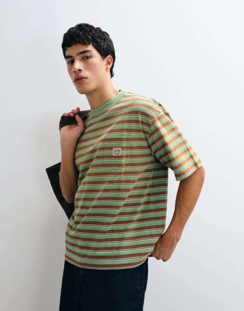 Polo Ralph Lauren stribet kraftig T-shirt med afslappet pasform i brun - view 1