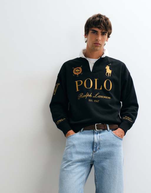 Polo Ralph Lauren Strick-Rugby-Polo mit großem Logo in Schwarz, 2 von 5