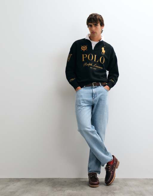 Polo Ralph Lauren Strick-Rugby-Polo mit großem Logo in Schwarz, 3 von 5