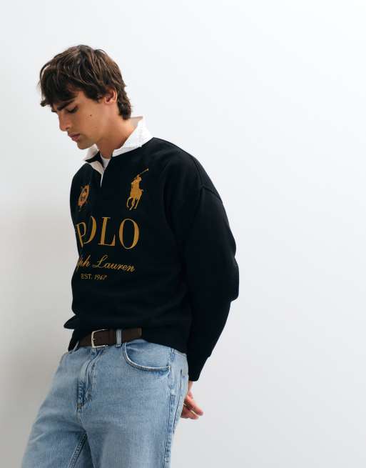 Polo Ralph Lauren Strick-Rugby-Polo mit großem Logo in Schwarz, 4 von 5