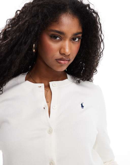 Polo Ralph Lauren – Strickjacke in Cremeweiß mit Logo