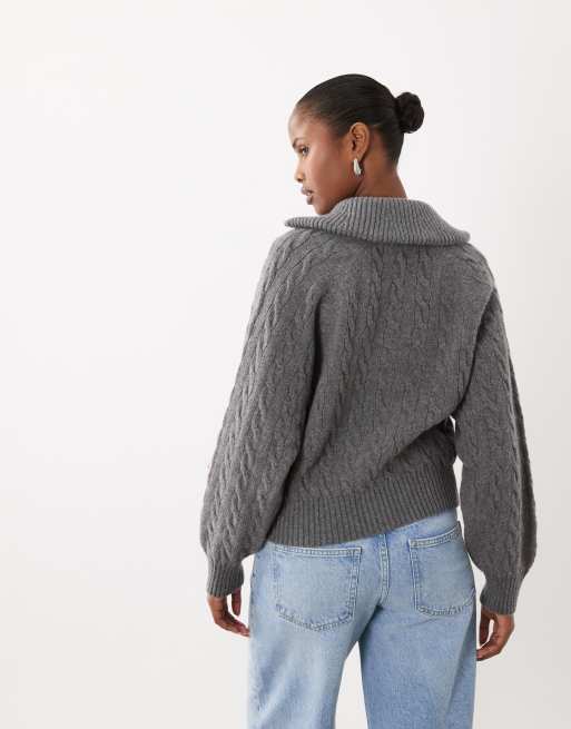 Polo Ralph Lauren – Strickjacke in Grau mit Zopfmuster, 4 von 4