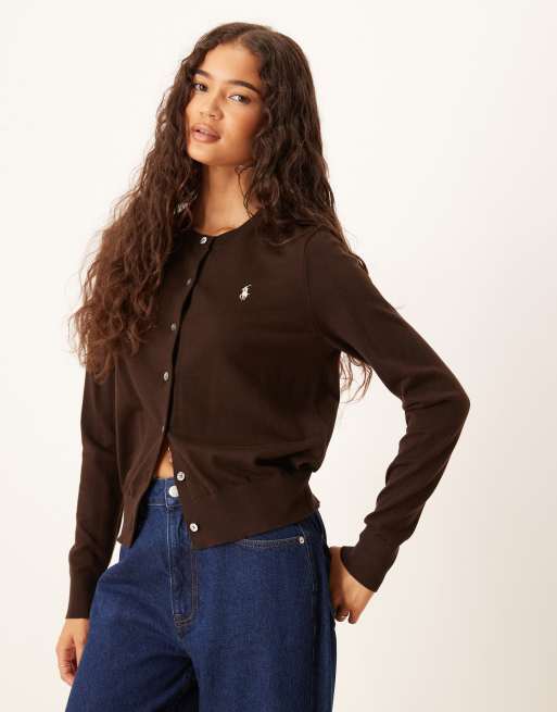 Polo Ralph Lauren – Strickjacke in Grün mit Zopfmuster