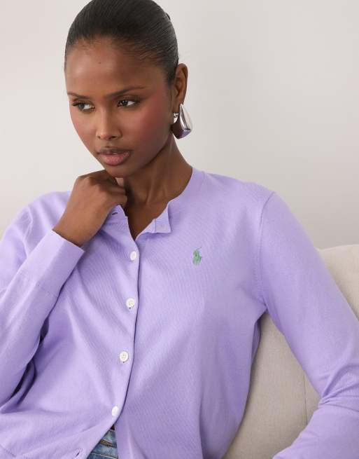 Polo Ralph Lauren Strickjacke mit Icon-Logo in Lavendel, 4 von 4