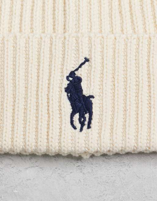 Polo Ralph Lauren – Strickmütze aus Baumwolle in Creme mit Markenlogo, 2 von 4