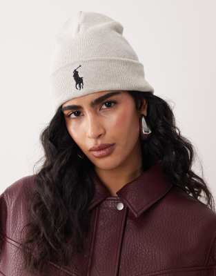 Polo Ralph Lauren - Strickmütze aus Baumwolle in Grau meliert mit Markenlogo