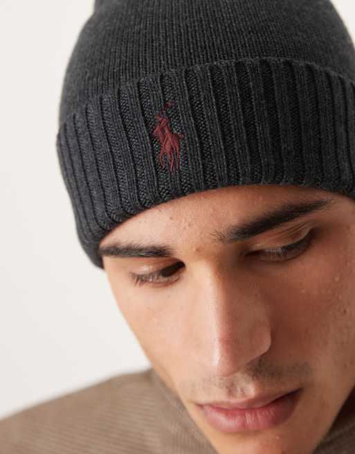 Polo Ralph Lauren – Strickmütze aus Merinowollmix in meliertem Anthrazit mit Logo-Symbol, 2 von 3