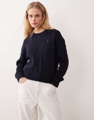 Polo Ralph Lauren - Strickpullover aus Baumwolle in Hunter-Marineblau mit Zopfmuster