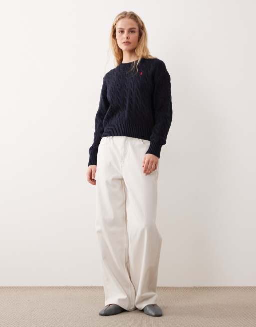 Polo Ralph Lauren – Strickpullover aus Baumwolle in Hunter-Marineblau mit Zopfmuster, 2 von 4