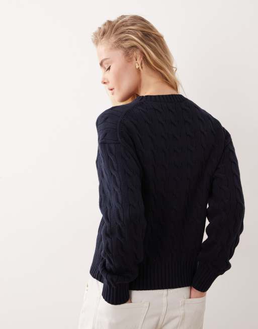 Polo Ralph Lauren – Strickpullover aus Baumwolle in Hunter-Marineblau mit Zopfmuster, 3 von 4