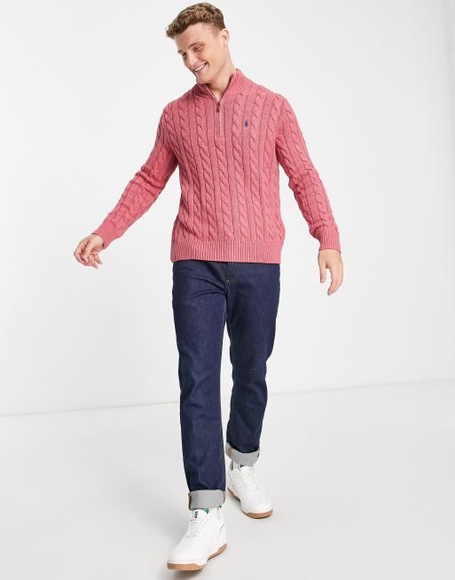 Polo Ralph Lauren – Strickpullover aus Baumwolle in meliertem Rosa mit Markenlogo und Zopfmuster, 2 von 4