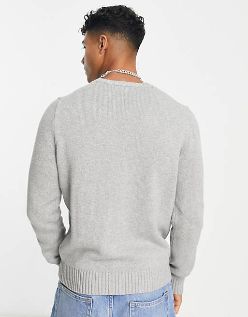 Polo Ralph Lauren – Strickpullover aus schwerer Baumwolle in Grau meliert  mit Markenlogo | ASOS