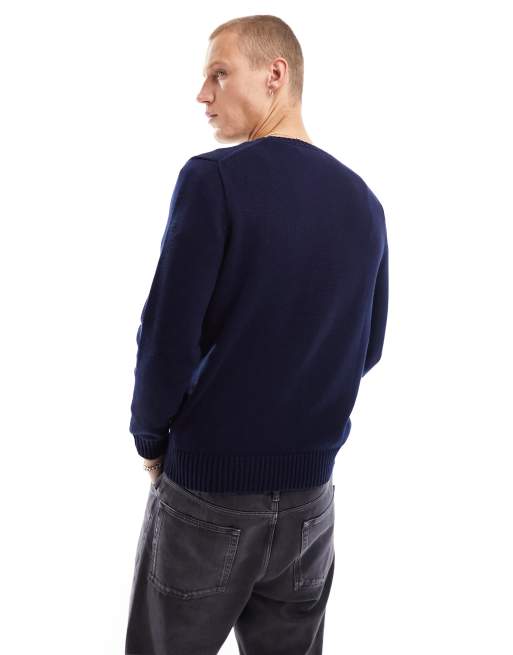 Polo Ralph Lauren – Strickpullover aus schwerer Baumwolle in Navy mit Markenlogo, 3 von 4