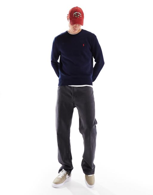 Polo Ralph Lauren – Strickpullover aus schwerer Baumwolle in Navy mit Markenlogo, 4 von 4