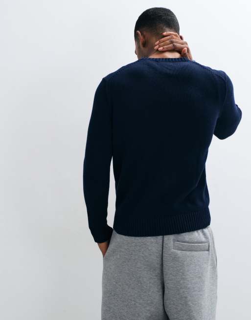 Polo Ralph Lauren – Strickpullover aus schwerer Baumwolle in Navy mit Markenlogo, 4 von 5