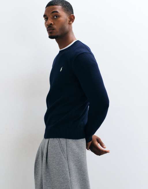 Polo Ralph Lauren – Strickpullover aus schwerer Baumwolle in Navy mit Markenlogo, 5 von 5
