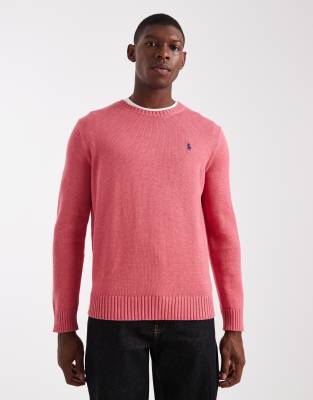 Polo - Strickpullover aus schwerer Baumwolle in Rot meliert mit Markenlogo Rot M