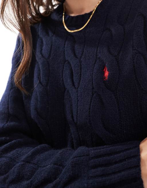 Polo Ralph Lauren – Strickpullover aus Wolle in Marineblau mit Zopfmuster, 2 von 4