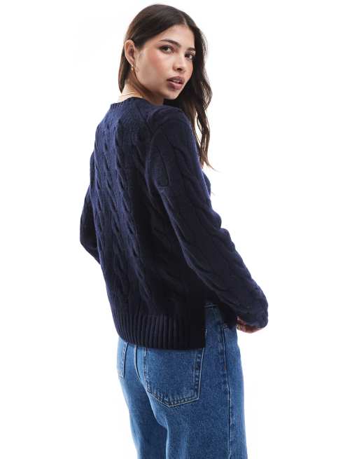 Polo Ralph Lauren – Strickpullover aus Wolle in Marineblau mit Zopfmuster, 4 von 4