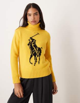 Polo Ralph Lauren - Strickpullover aus Wollmix in Gelb mit Rollkragen und Logo-Symbol