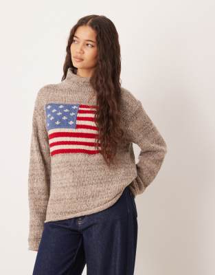 Polo Ralph Lauren - Strickpullover aus Wollmix in Grau mit Flaggenmotiv