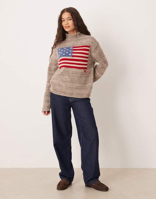 Polo Ralph Lauren – Strickpullover aus Wollmix in Grau mit Flaggenmotiv, 2 von 4