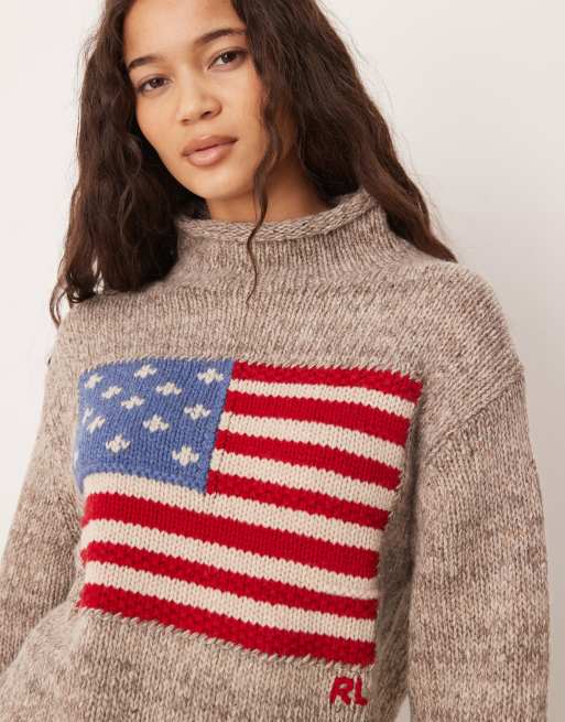 Polo Ralph Lauren – Strickpullover aus Wollmix in Grau mit Flaggenmotiv, 4 von 4