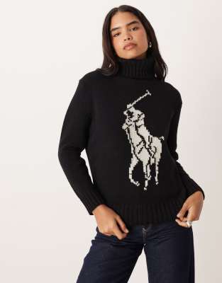 Polo Ralph Lauren - Strickpullover aus Wollmix in Schwarz mit Rollkragen und Markenlogo