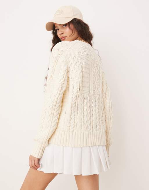 Polo Ralph Lauren – Strickpullover in Grün mit Zopfmuster und Flaggenmotiv, 4 von 4