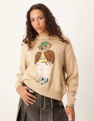 Polo Ralph Lauren - Strickpullover in Hellbraun mit Bear-Neutral