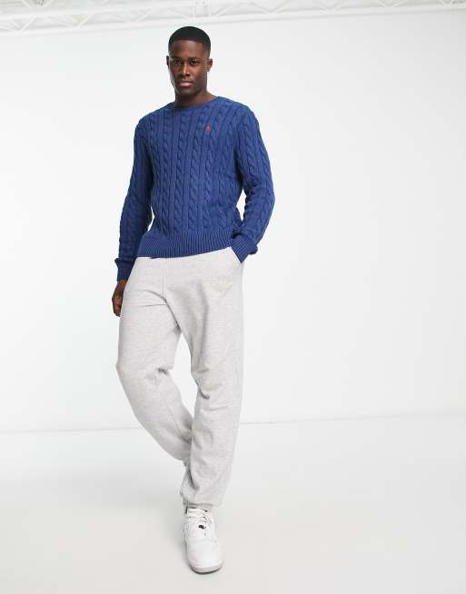 Polo Ralph Lauren – Strickpullover in Marineblau mit Markenlogo und Zopfmuster, 2 von 4