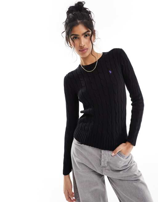 Polo Ralph Lauren – Strickpullover in Schwarz mit Zopfmuster, 2 von 4