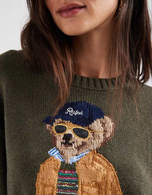 Polo Ralph Lauren Strickpullover mit Bär in Olivgrün, 3 von 4
