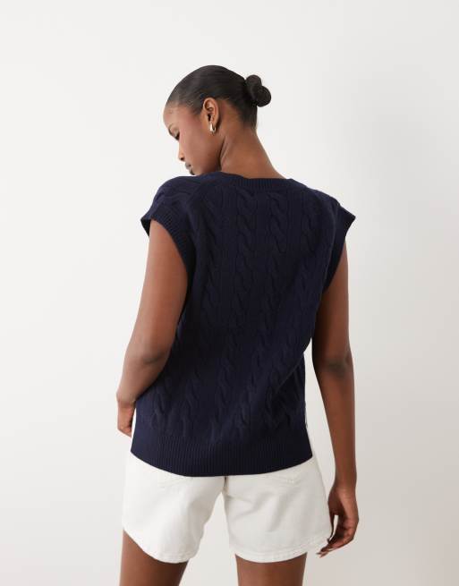 Polo Ralph Lauren – Strickpullunder aus Baumwolle in Marineblau mit Zopfmuster, 4 von 4