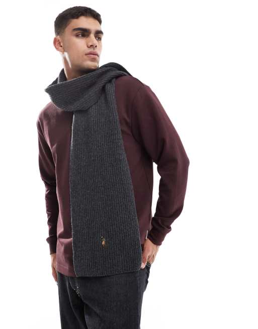 Polo Ralph Lauren – Strickschal aus Merinowolle in Grau mit Markenlogo