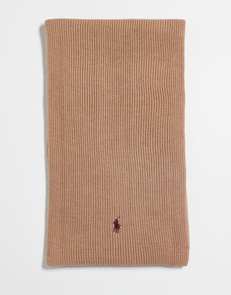 Polo Ralph Lauren – Strickschal aus Merinowollmix in meliertem Kamelbraun mit Markenlogo - view 1