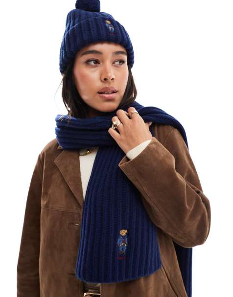 Polo Ralph Lauren – Strickschal in Marineblau mit Bärenlogo - view 1
