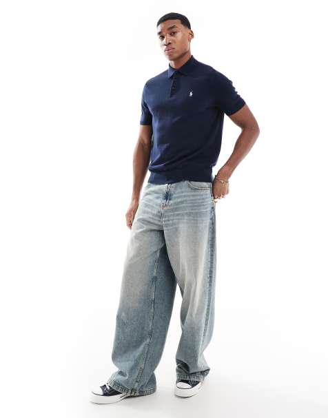 Polo Ralph Lauren - Strikket og marineblå poloskjorte med ikonlogo og tekstur - view 1