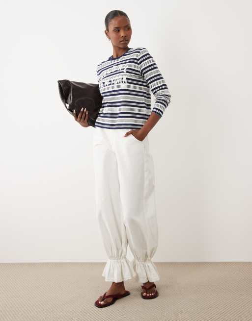 Polo Ralph Lauren stripe cropped fit jersey top in blue, 2 of 4
