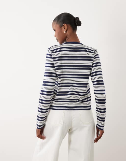 Polo Ralph Lauren stripe cropped fit jersey top in blue, 3 of 4