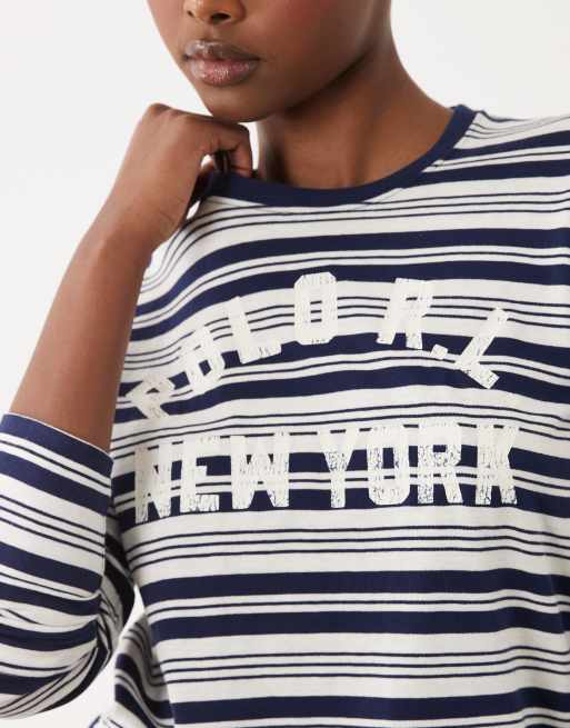 Polo Ralph Lauren stripe cropped fit jersey top in blue, 4 of 4