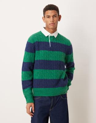 Polo Ralph Lauren Polo Ralph Lauren stripe knit rugby shirt in green and navy