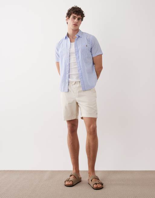 Polo Ralph Lauren stripe open collar shirt in blue, 2 of 5