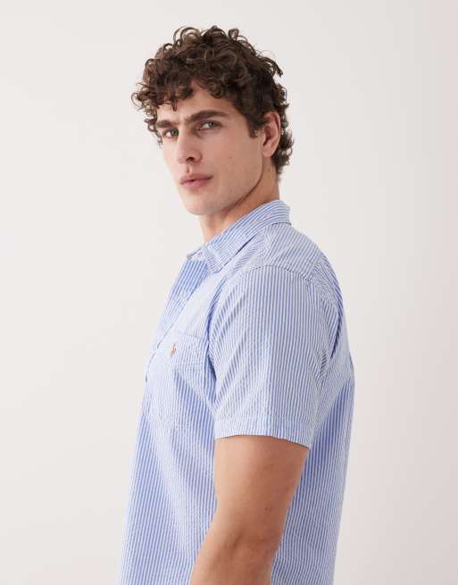 Polo Ralph Lauren stripe open collar shirt in blue, 4 of 5