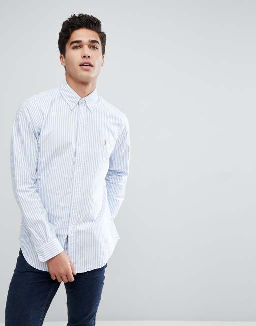 Polo Ralph Lauren Stripe Oxford Shirt Button Down Collar Custom Regular Fit  Multi Player in Blue | ASOS